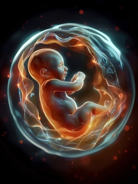 Human fetus in the prenatal development stage in the womb