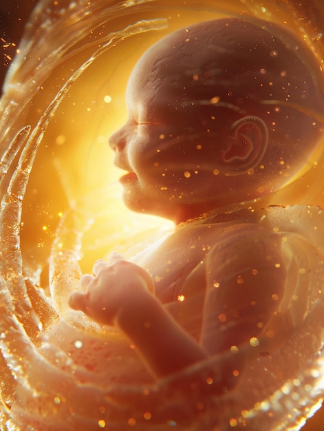 Human fetus in the prenatal development stage in the womb