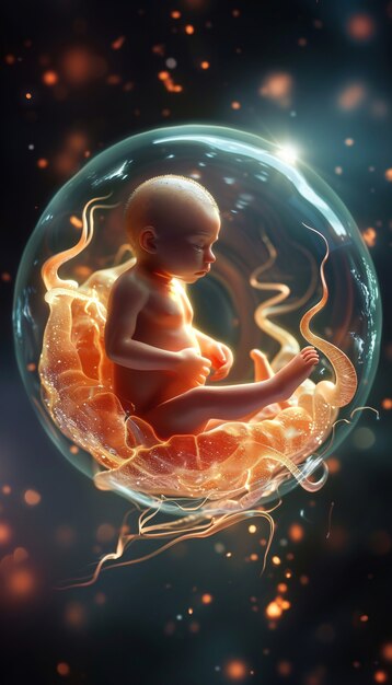 Human fetus in the prenatal development stage in the womb