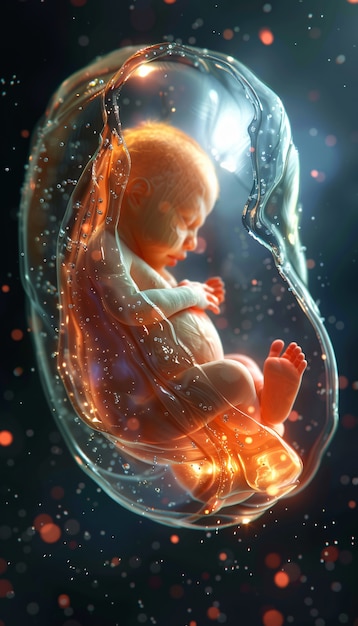 Human fetus in the prenatal development stage in the womb