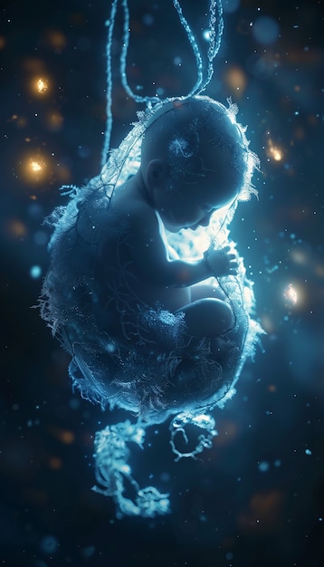 Human fetus in the prenatal development stage in the womb