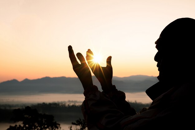 Human hands open palm up worship. 