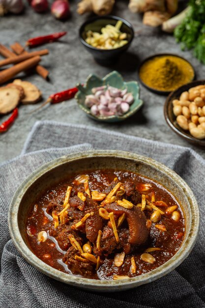 Hunglae curry with spices and pork, local food in northern Thailand.