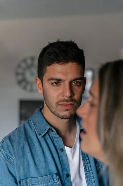 Husband and wife having a fight indoors