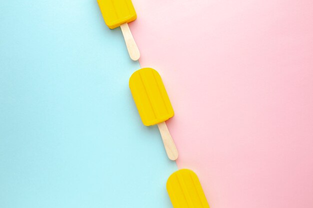 Ice cream aligned on table