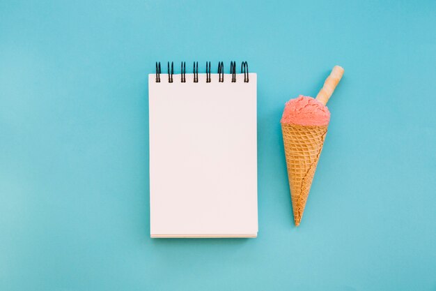 Ice cream background with notepad