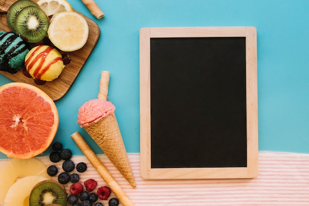 Free photo ice cream background with slate