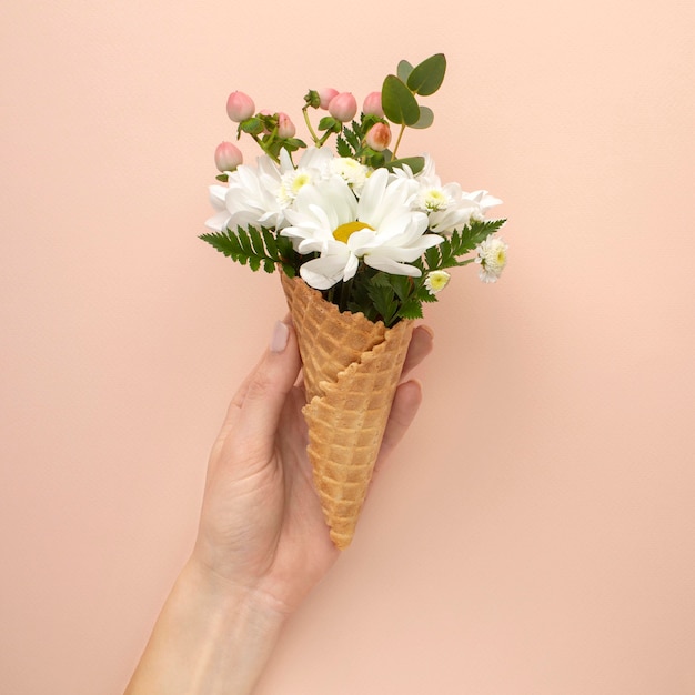 Ice cream cone with flowers