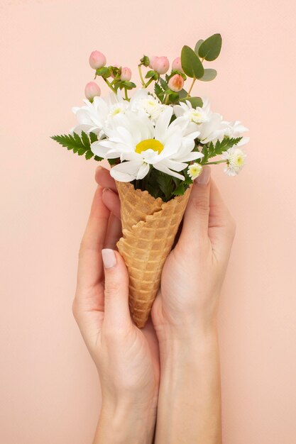 Ice cream cone with flowers