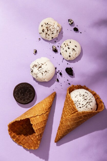 Ice cream cones and cookie crumbs