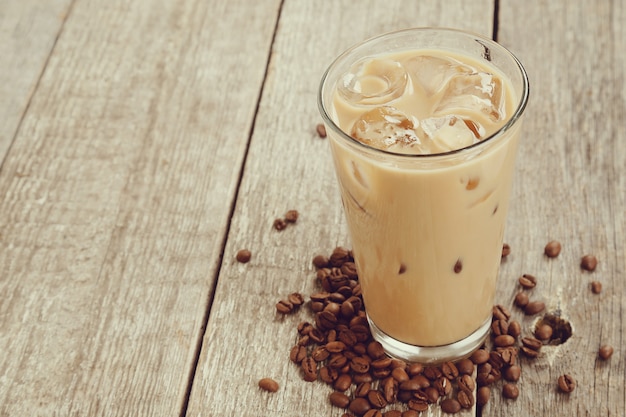 Ice latte with coffee beans