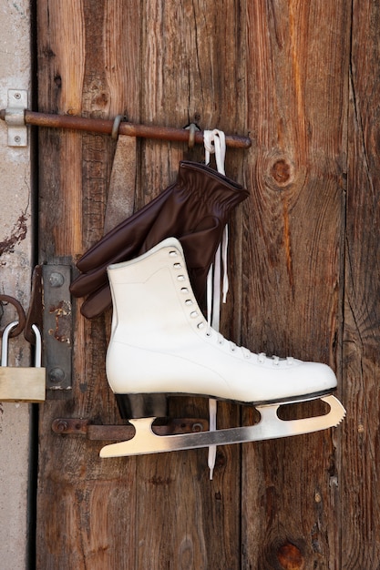 Ice skates outdoors still life