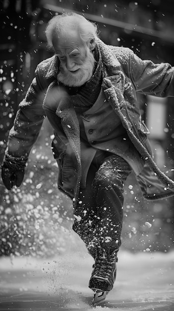 Ice skating in black and white