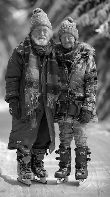 Free photo ice skating in black and white