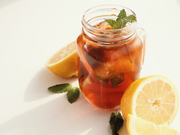 Ice tea jar with lemon