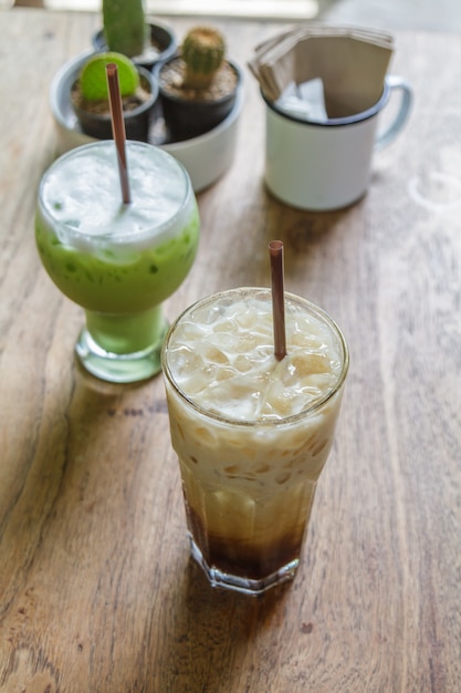 Iced coffee and Iced green tea