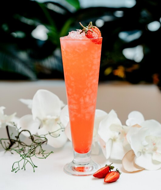 Iced strawberry cocktail on the table