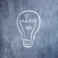 Free photo idea light bulb drawn with chalk on blackboard