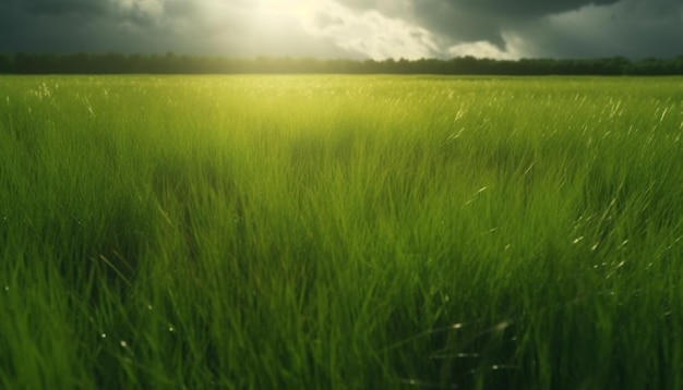 Free photo idyllic meadow yellow wheat and green forest against blue horizon generated by ai