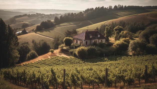 Free photo idyllic vineyard landscape green growth in autumn generated by ai