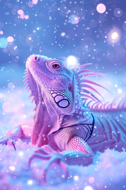 Free photo iguana in neon lights