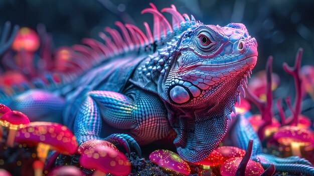 Iguana in neon lights