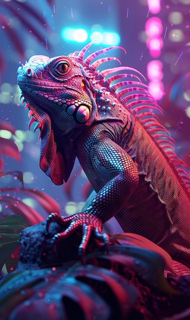 Free Photo iguana in neon lights