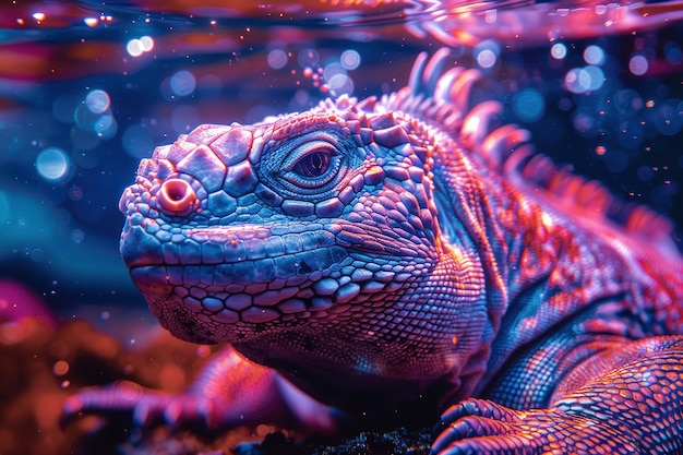 Free Photo iguana in neon lights