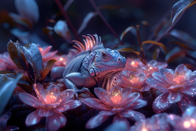 Free photo iguana in neon lights