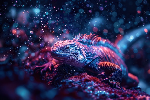 Free Photo iguana in neon lights