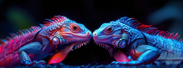 Free photo iguana in neon lights