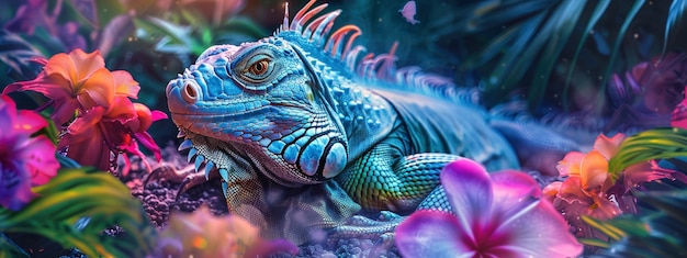 Iguana in neon lights