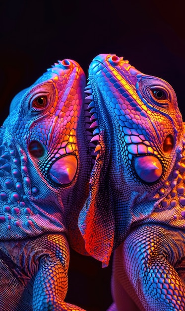 Free photo iguana in neon lights