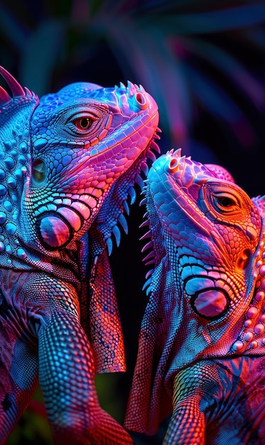 Free Photo iguana in neon lights