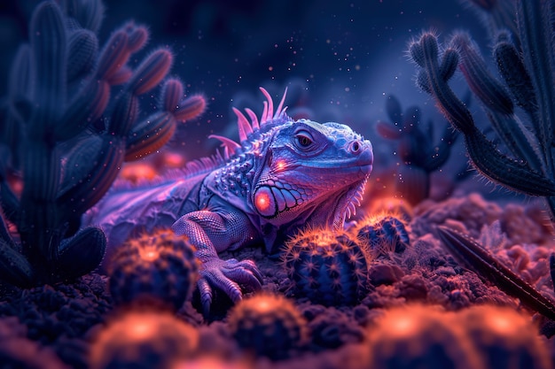 Iguana in neon lights