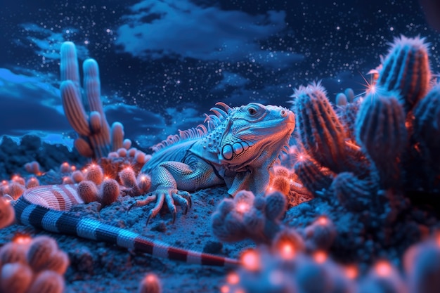 Free photo iguana in neon lights