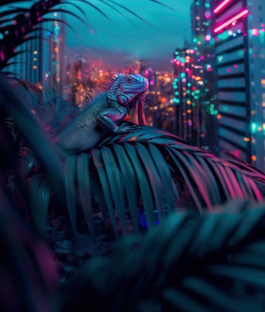 Free Photo iguana in neon lights