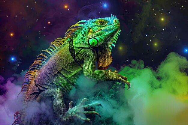 Free Photo iguana in neon lights