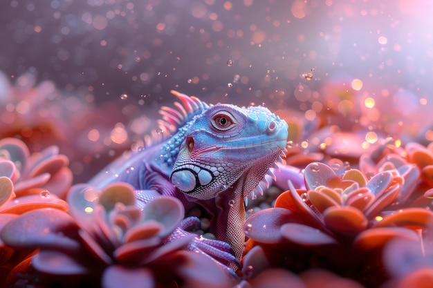 Free photo iguana in neon lights