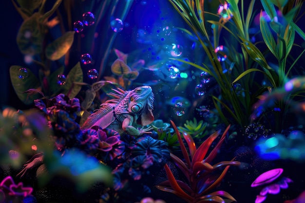 Free Photo iguana in neon lights