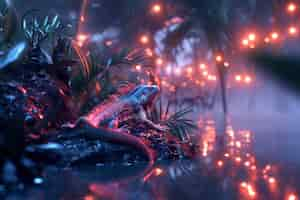 Free photo iguana in neon lights