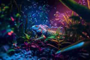 Free photo iguana in neon lights