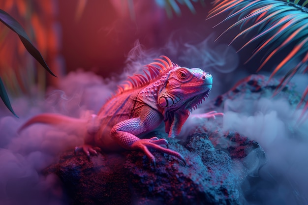 Free Photo iguana in neon lights