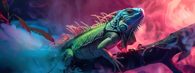 Free Photo iguana with neon lights