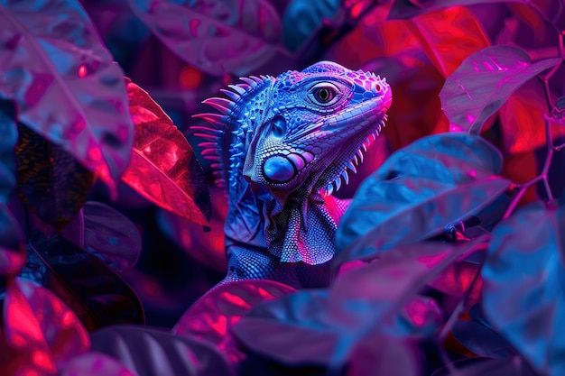 Free photo iguana with neon lights