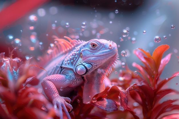 Free photo iguana with neon lights