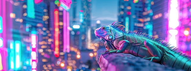 Free Photo iguana with neon lights