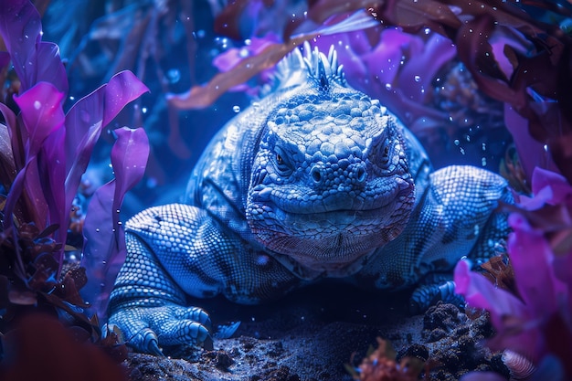 Free photo iguana with neon lights