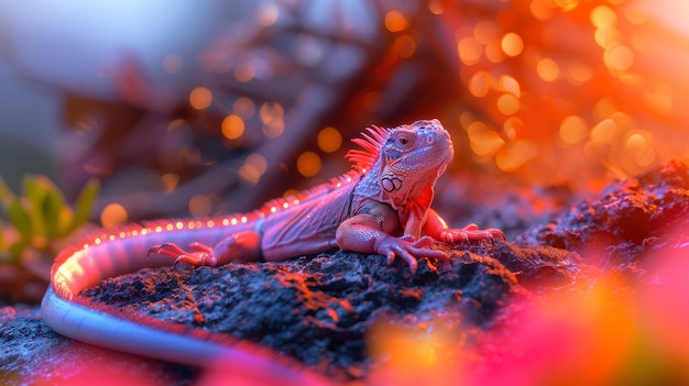 Free photo iguana with neon lights