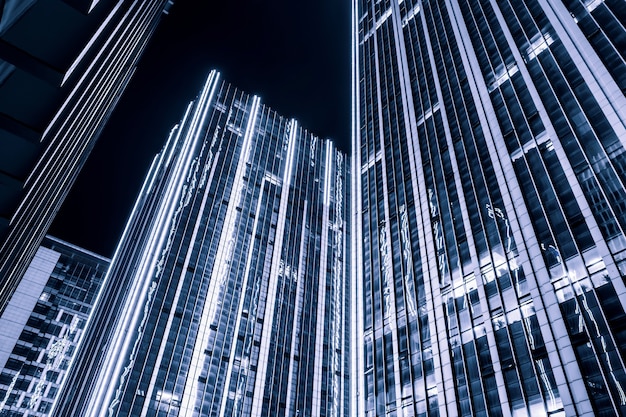 Free photo illuminated office buildings at night